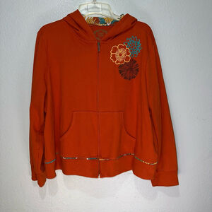 Cato Women’s Fashions Hoodie Size 22/24W Orange Blue Floral Full Zip Artsy Plus